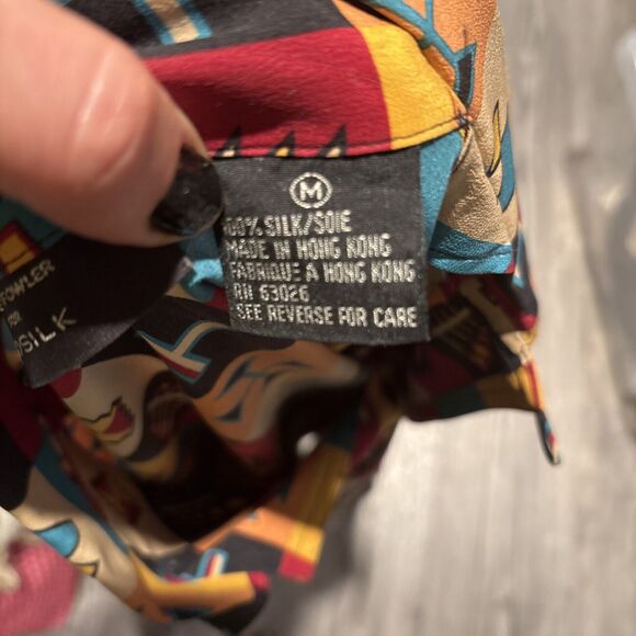 VINTAGE TIMNEY FOWLER FOR GO SILK ALL OVER PRINT MENS SHIRT Large Medium Tribal - Picture 11 of 11